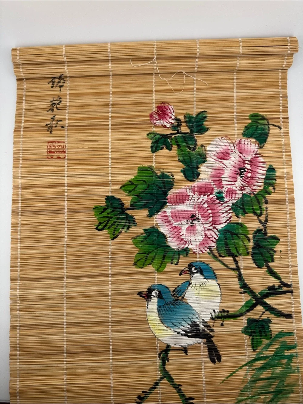 Chinese Hand Painted Reed Wall Hanging | Birds & Flowers | 36